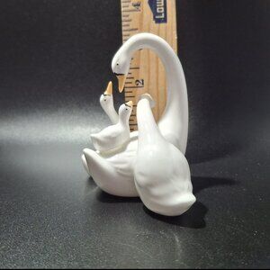 Vintage Swan Family Miniature Group Bone China 3 1/2" Tall